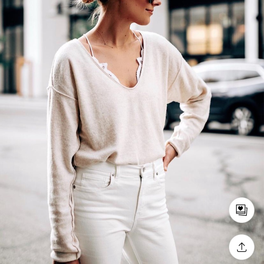 Free People Cream V-Neck Sweater